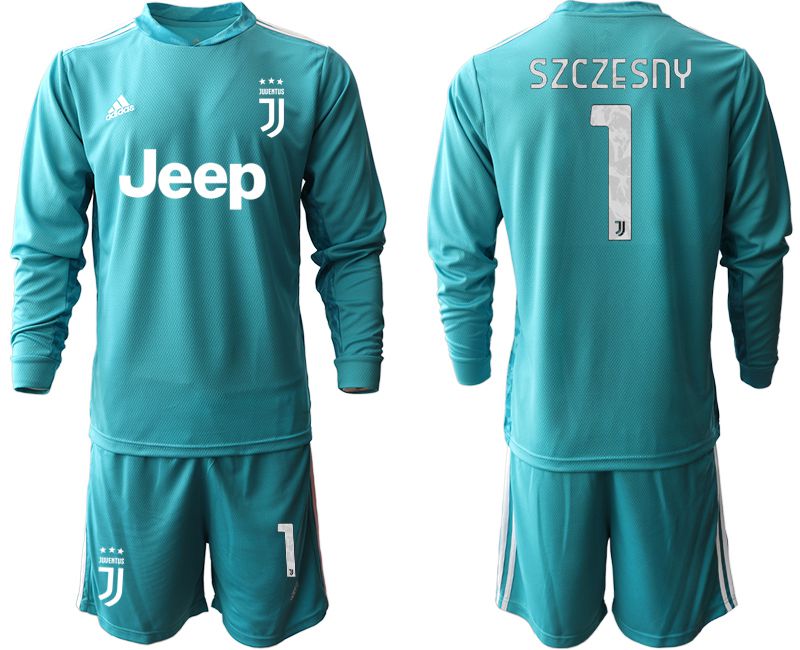 Men 2020-2021 club Juventus lake blue long sleeve goalkeeper #1 Soccer Jerseys